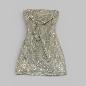 Lavetir Strapless Chic Silver Sequin Mini Dress